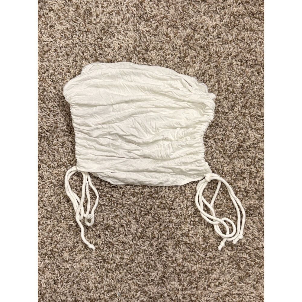 White Ruched Drawstring Tube Top